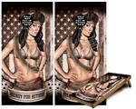 Cornhole Game Board Vinyl Skin Wrap Kit - Ready For Action Pin Up Girl fits 24x48 game boards (GAMEBOARDS NOT INCLUDED)